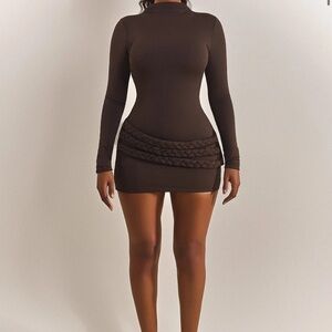 Brown Long-Sleeve Bodycon Mini Dress